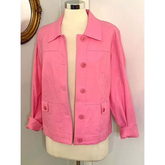 Pink Linen Blend Jacket Size 14 Barbiecore EUC career workwear office casual - Picture 10 of 10